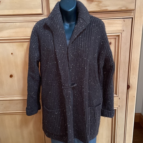 J. Jill Medium M Brown Sweater Jacket Cozy Warm Safety Pin Closure - Picture 1 of 6